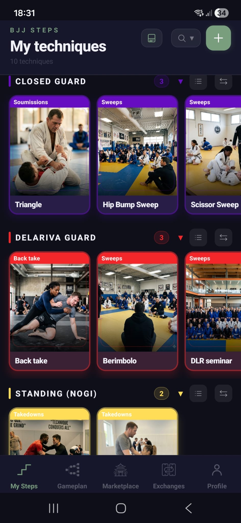 Écran d'accueil de l'app BJJ Steps